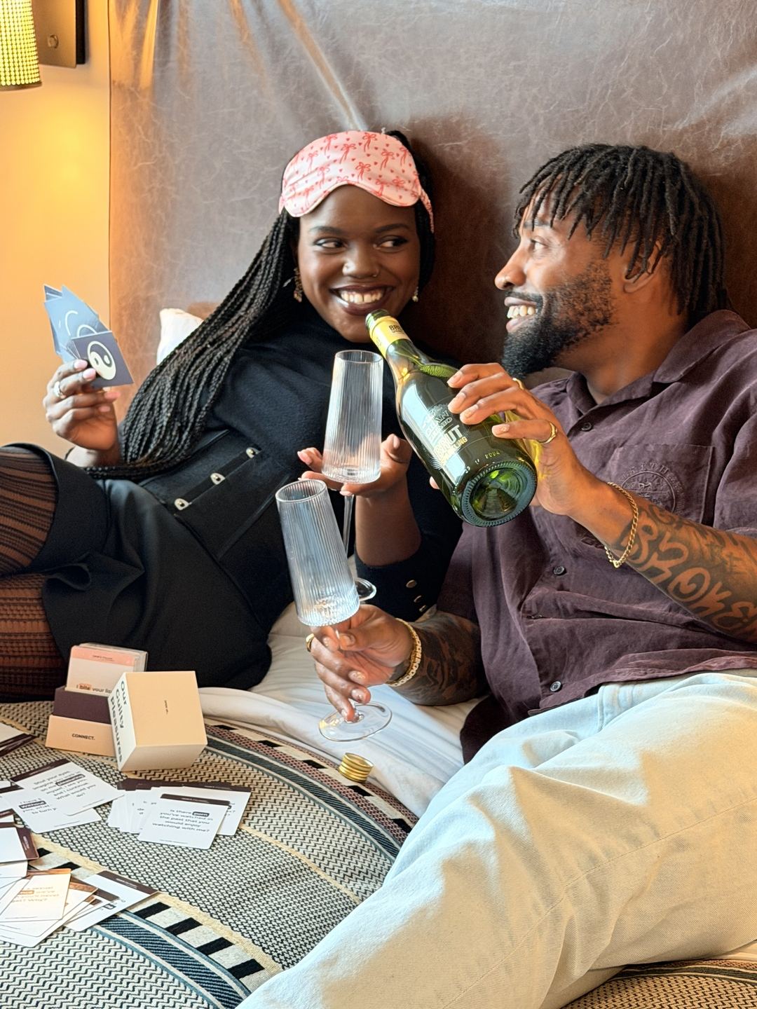 Influencer Work — couple toasting with sparkling wine during a lifestyle content shoot