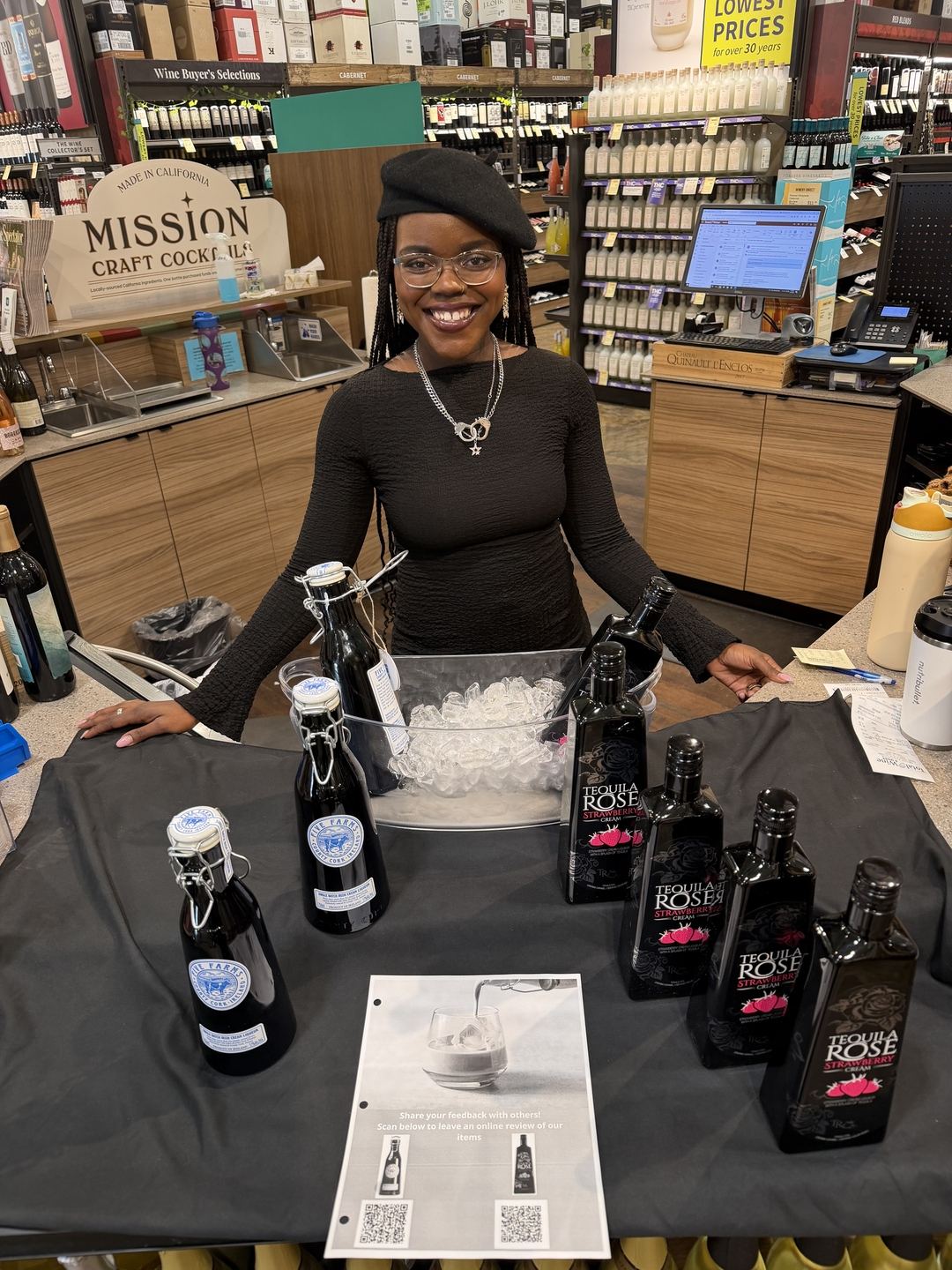 On-Site Activations — Tequila Rose Strawberry Cream tasting with branded ambassador, Ole Farms cream liqueur, and Mission Craft Cocktails display